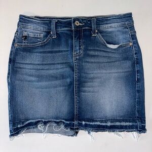 KanCan distressed raw hem‎ medium wash rear split jean mini skirt size Medium